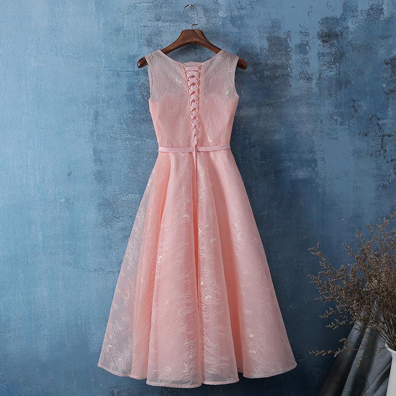 Pink Lace Tea Length Simple Bridesmaid Dress Homecoming Dress   cg12023