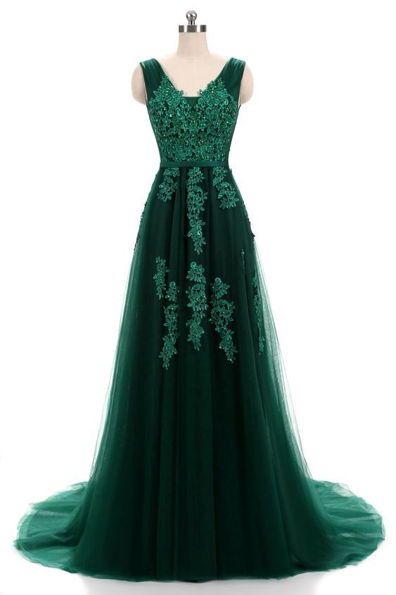 Forest Green Lace Formal Prom Evening Dress with Open Back   cg12024