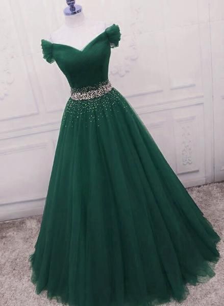 Fashionable Dark Green Long Beade Formal Dress Long Prom Dresses   cg12026