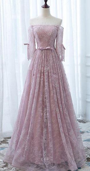Pink Prom Dresses,Lace Orin Gown,Long Prom Dress,Off The Shoulder Prom Dresses   cg12049