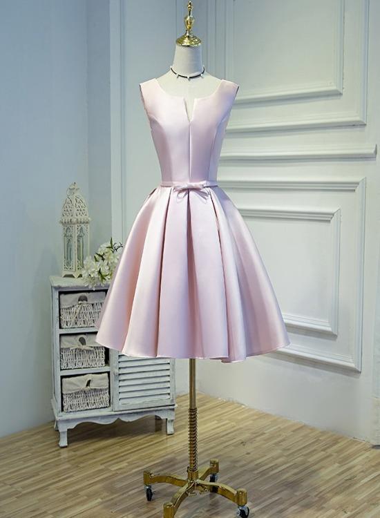 Pink Short Satin Knee Length Homecoming Dress   cg12068