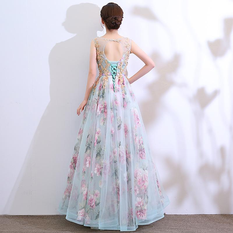 Beautiful Floral Tulle And Lace Long Party Dress, A-Line Evening Dress prom dress evening dress   cg12069