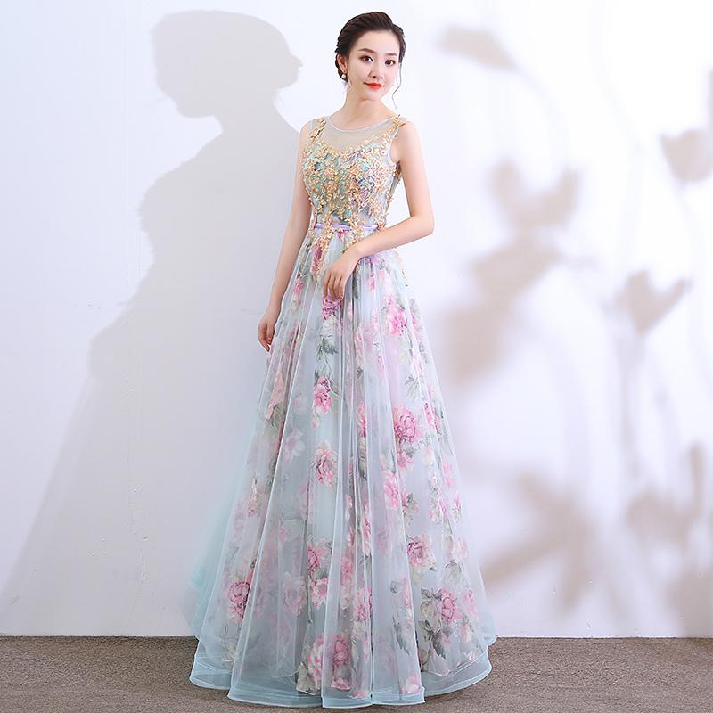 Beautiful Floral Tulle And Lace Long Party Dress, A-Line Evening Dress prom dress evening dress   cg12069