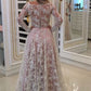 A Line Floor Length Off Shoulder Long Sleeve Lace Prom Dress,Party Dress   cg12085