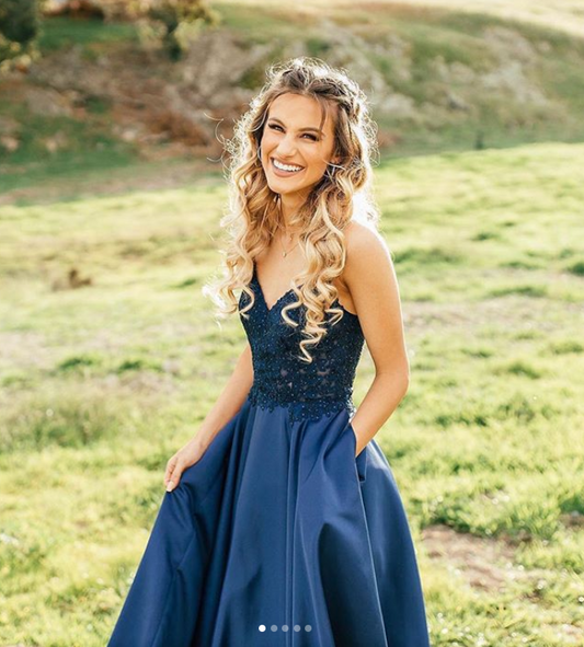 Navy Prom Dress,A-Line Prom Gown,Satin Evening Dress,Appliques Prom Gown    cg12090