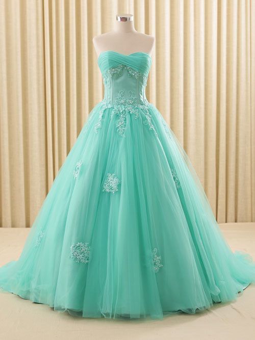 Turquoise Lace Ball Gown Dress prom dress  cg12099