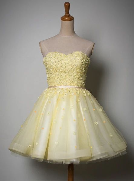 Cute Light Yellow Tulle Sweetheart Short Party Dress, Homecoming Dress 2020   cg12129