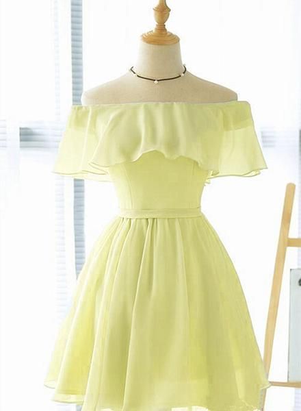 Süßes hellgelbes kurzes Chiffon-Partykleid, kurzes Brautjungfernkleid, Homecoming-Kleid 2020 cg12130