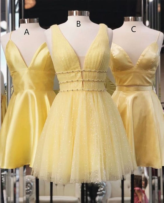 Süßes hellgelbes kurzes Chiffon-Partykleid, kurzes Brautjungfernkleid, Homecoming-Kleid 2020 cg12131