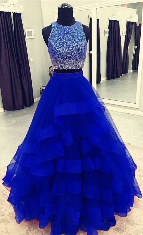 Two Pieces Prom Dresses, Crew Prom Dresses, Ball Gown Prom Dresses, Ruffle Evening Dresses   cg12136