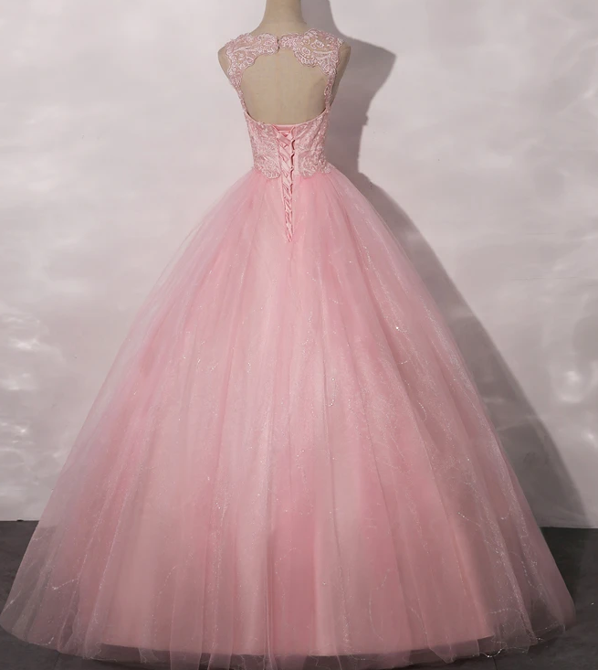 Lovely Pink Tulle Round Neckline Sweet 16 Dress, Pink Quinceanera prom Dress     cg12148