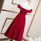 Beautiful Wine Red Tea Length Satin Bridesmaid Dress, Cute Short Prom Dress   cg12205