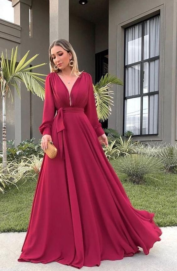 V Neck Long Sleeves Prom Dresses cg12229 – classygown