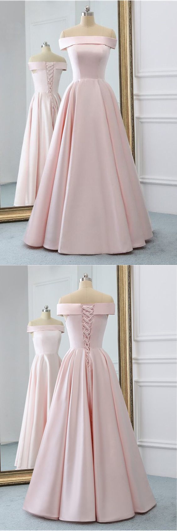 Pink Satin Long Evening Dress With Pockets, Pink Prom Gowns cg1225