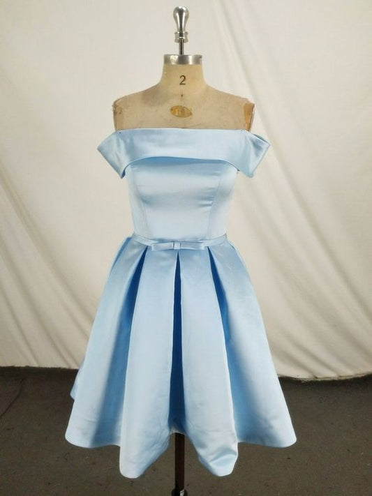 Charming Light Blue Off the Shoulder Knee Length Bridesmaid Dress, Party Dress Homecoming Dress   cg12261