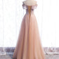 Pink tulle sequin long prom dress pink tulle formal dress   cg12275