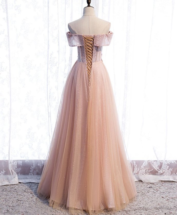Pink tulle sequin long prom dress pink tulle formal dress   cg12275