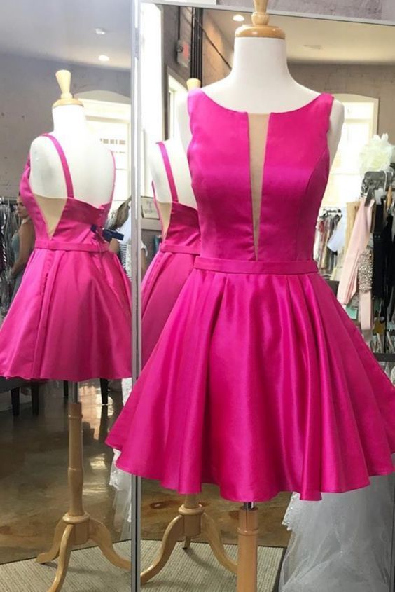 A-line Short Hot Pink Homecoming Dresses    cg12313