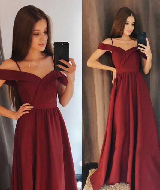 BURGUNDY SATIN LONG PROM DRESS SIMPLE EVENING DRESS   cg12334