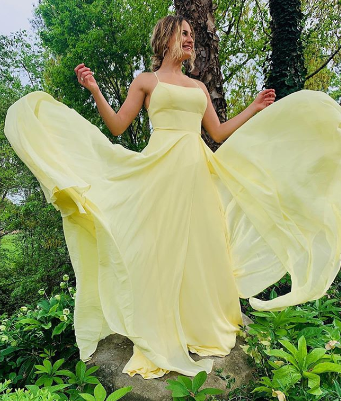 Yellow Prom Dress,A-Line Prom Gown,Chiffon Evening Dress,Spaghetti Straps Prom Gown   cg12335