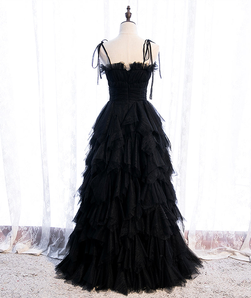 BLACK TULLE LONG PROM GOWN EVENING DRESS    cg12347