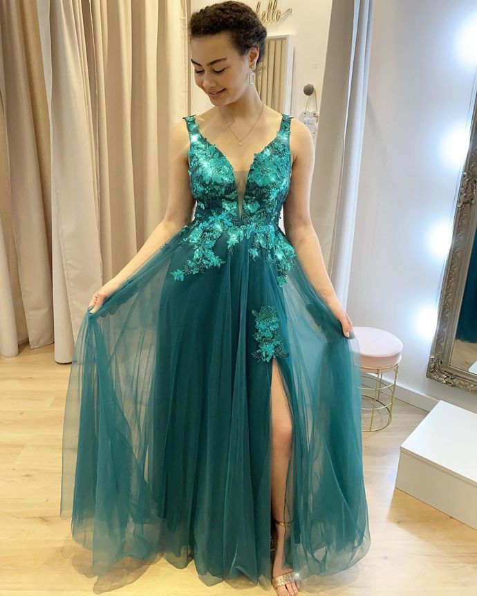 Charming V-Neck A-Line Prom Dresses,Long Prom Dresses,Cheap Prom Dresses   cg12354