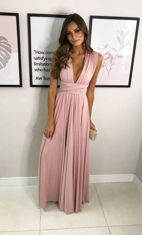 pink Prom Dress,V-Neck Prom Dresses,A-Line Prom Dress   cg12396