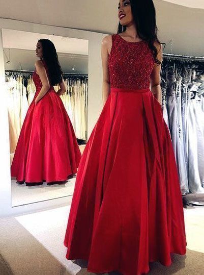 Long Beaded Prom Dresses with Pockets   cg12405