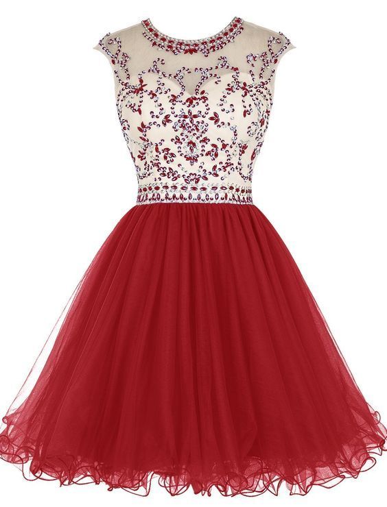 Red Tulle Homecoming Dress,Beading Homecoming Dresses   cg12417