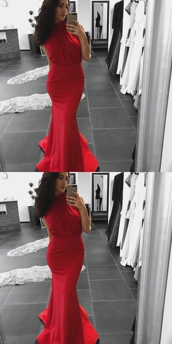 Mermaid Red Evening Dress, Long Prom Dress, Women Dress   cg12439