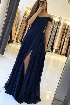 Lace Appliques Off Shoulder Long Chiffon prom Dresses  cg1244