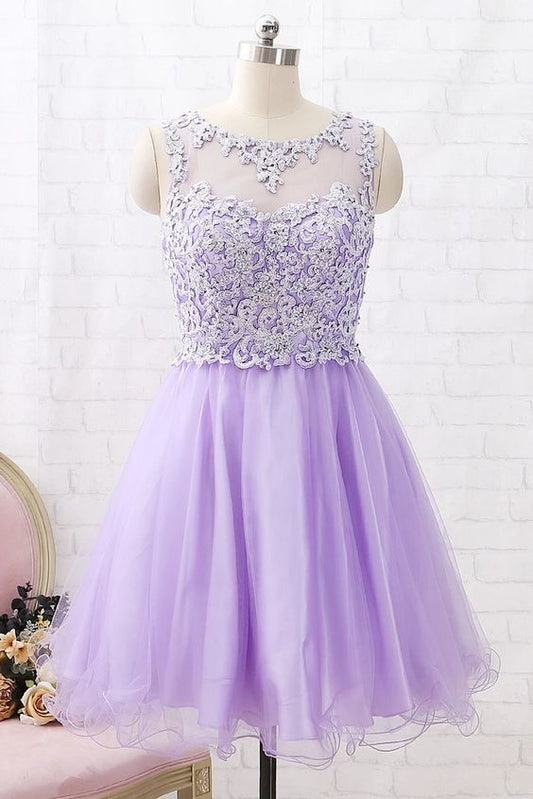 O Neck Lace Tulle Mini Homecoming Dress   cg12456