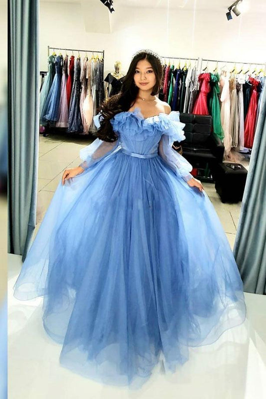 BLUE SWEETHEART TULLE LONG PROM DRESS BLUE FORMAL DRESS   cg12505