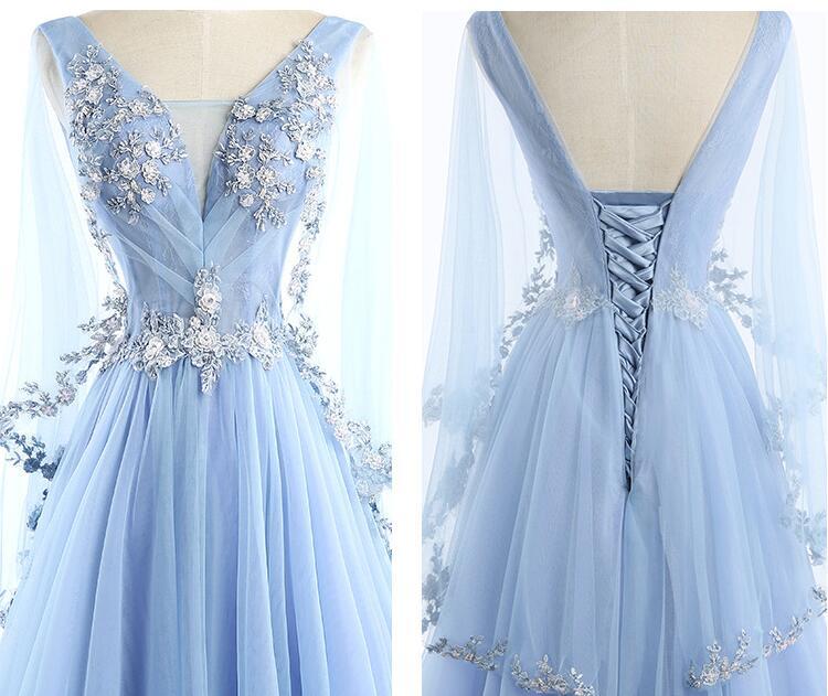 Beautiful Tulle Light Blue Floor Length Prom Dress, New Party Dress 2021   cg12527