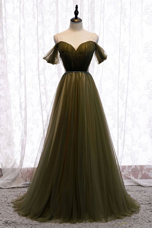 SIMPLE GREEN TULLE LONG PROM DRESS GREEN TULLE EVENING DRESS   cg12529