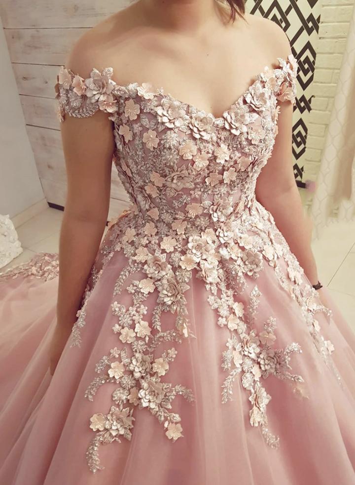 Pink tulle lace long prom gown formal dress   cg12586