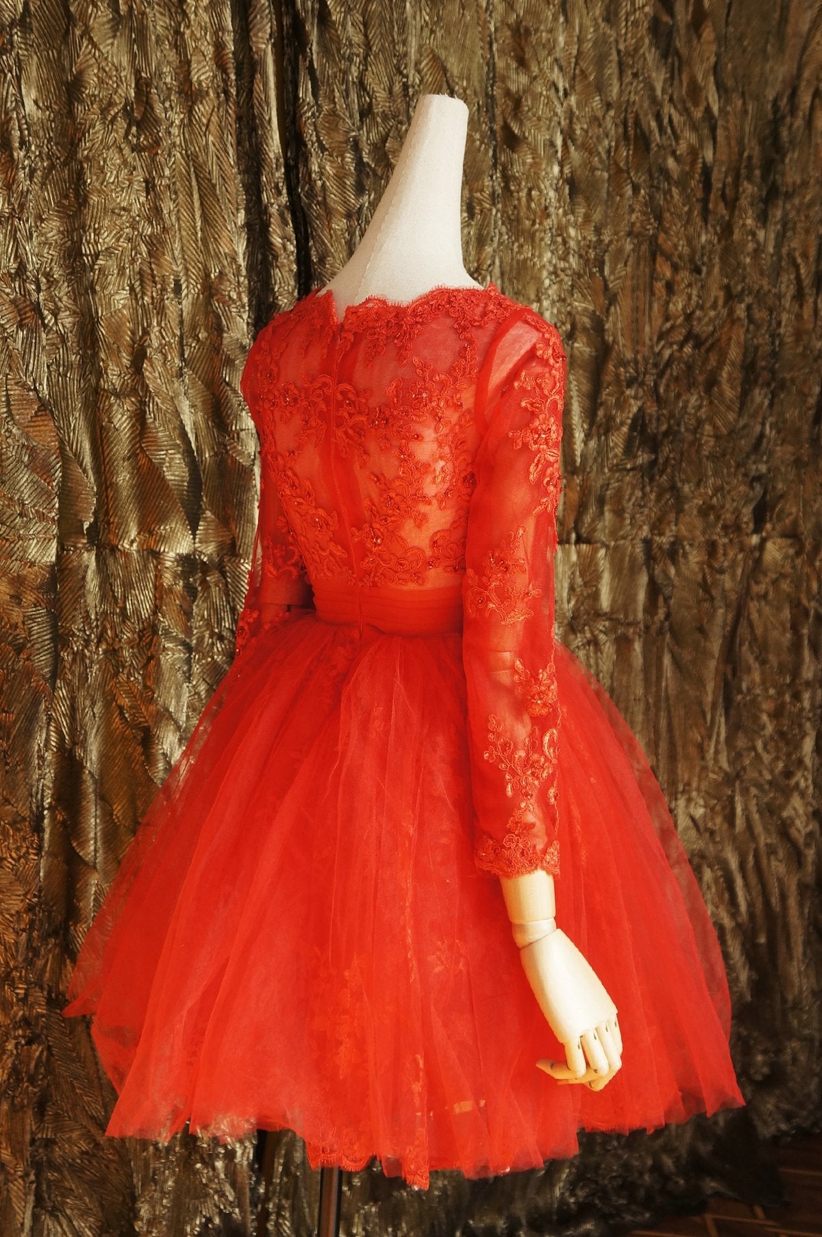 Red lace dress red tulle lace short homecoming dress   cg12588