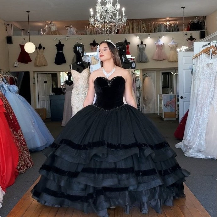 Princess Ball Gown Sweetheart Black Floor Length Prom/Evening Dresses   cg12603