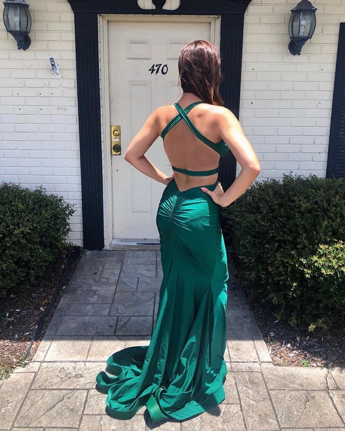 Sexy Mermaid V Neck Green Long Prom/Evening Dresses with Backless   cg12604