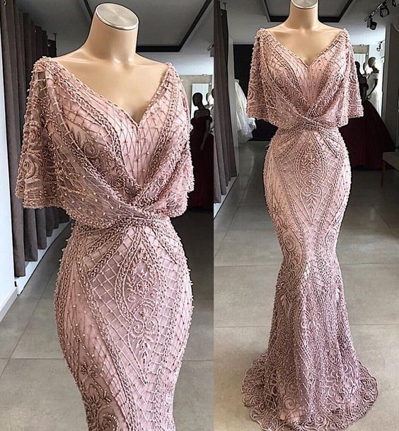 Gorgeous Floor Length Prom Dress Metallic Lace Special Occasion Gown with Flutter Sleeves and Beaded cg1268