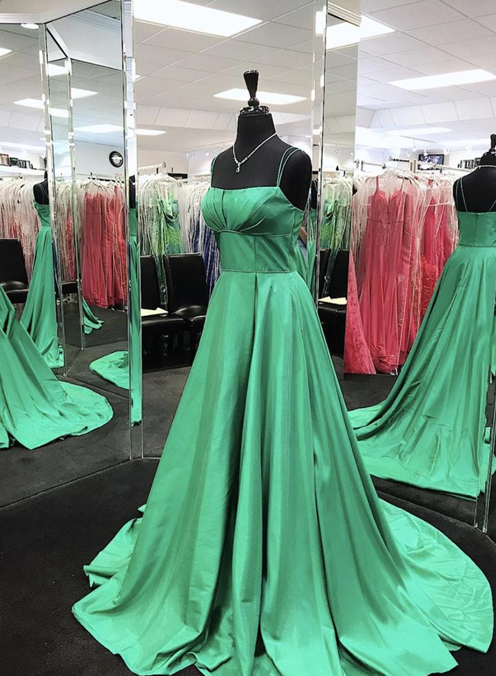 Green satin long prom dress simple evening dress   cg12685