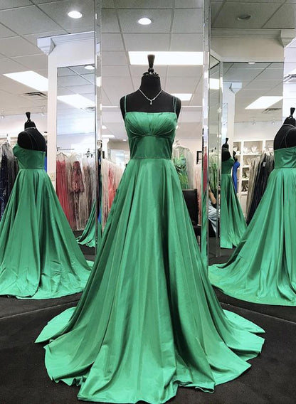 Green satin long prom dress simple evening dress   cg12685