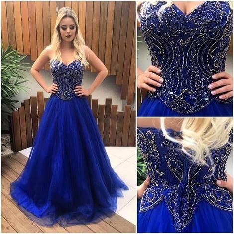 Sweetheart Royal Blue Long Prom Dress With Beading Custom-made School Dance Dress   cg12700