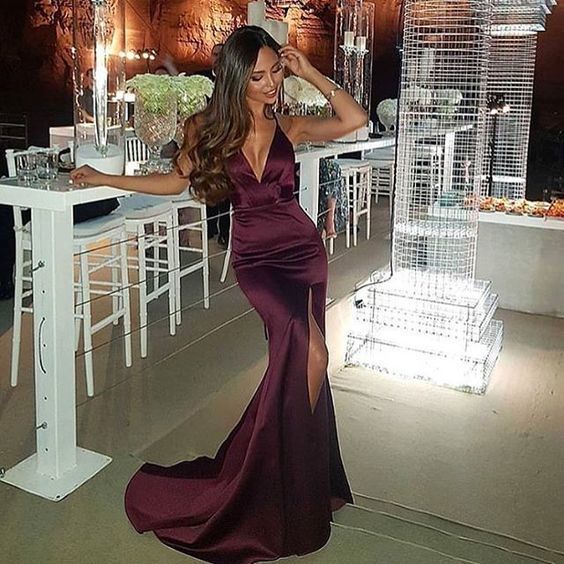 A-line V Neck Long Prom Dress   cg12711