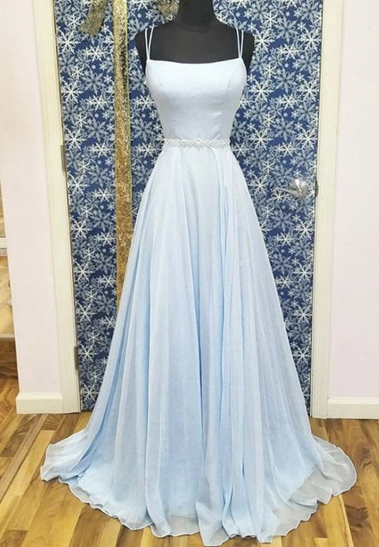 Blue chiffon long prom dress blue evening dress   cg12713