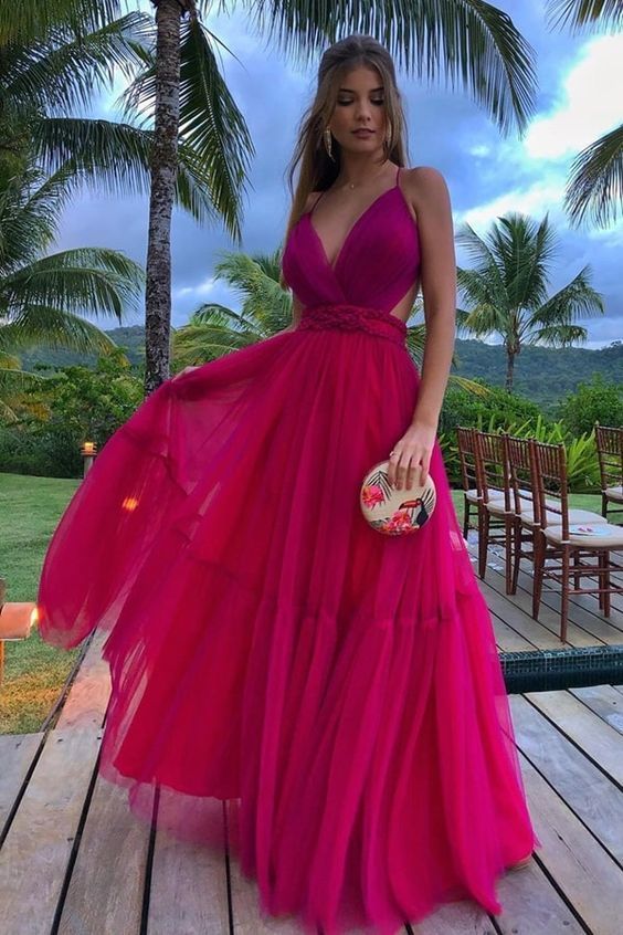 A-line V Neck Prom Dress , Sexy Prom Dress    cg12720