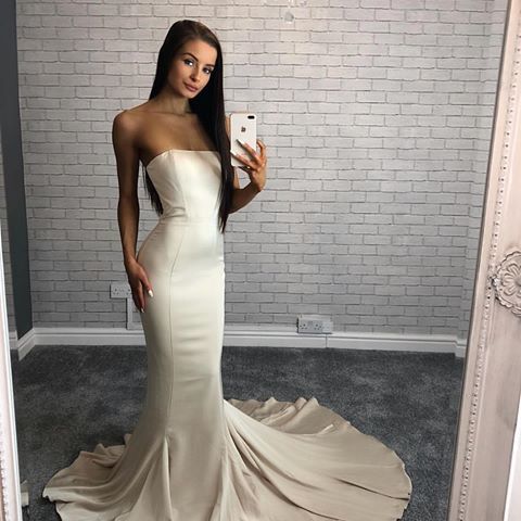 Strapless Mermaid Long Prom Dress,white Sexy Evening Dress    cg12728