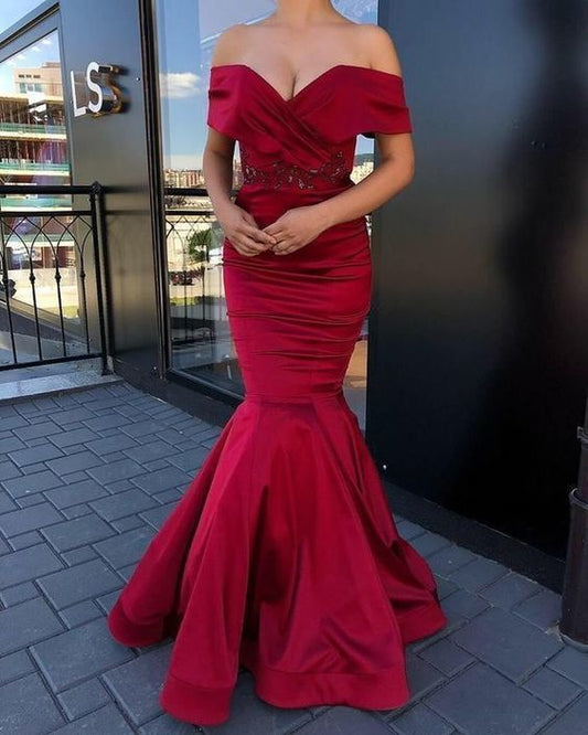 Sexy Prom Dress,Strapless Satin Mermaid Prom Dress,Party Gowns,V-neck Prom Dresses,Unique Prom Dress  cg12732