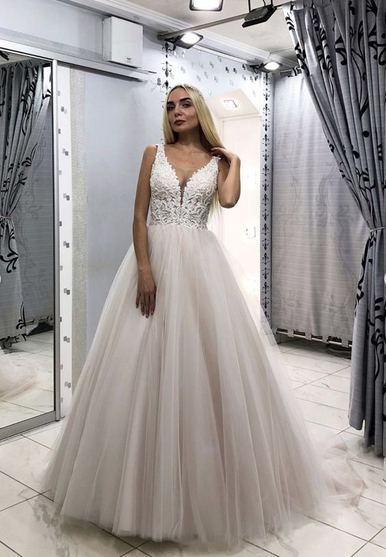 A line v neck tulle lace prom gown formal dress   cg12770