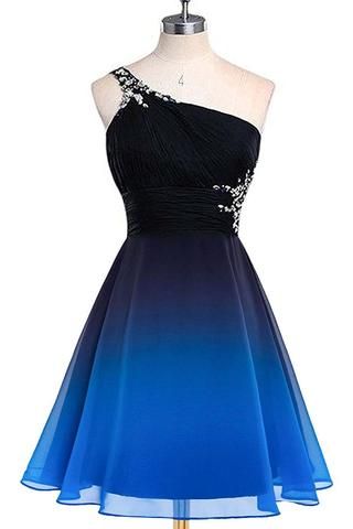 Short Ombre One Shoulder A Line Sleeveless Homecoming Dress cg1278